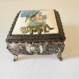 Vintage Holly Hobbie Silver Tone Trinket Jewelry Box